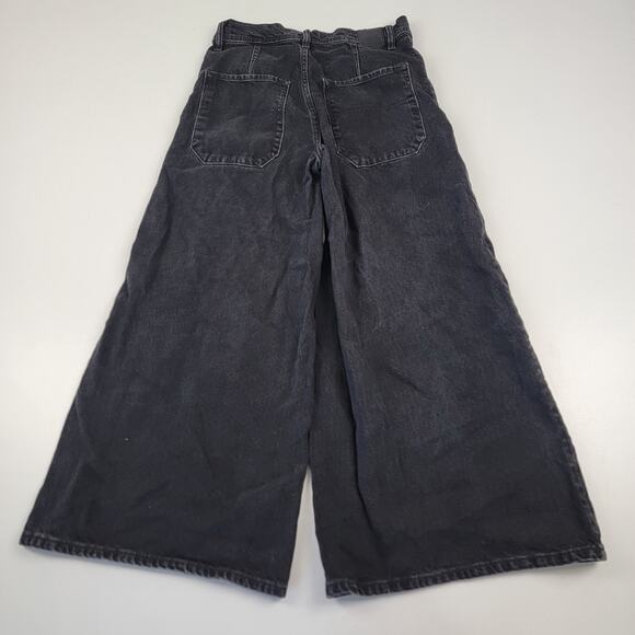 We The Free High Waisted Wide Leg Crop Jeans Womens 27 Black Button Fly Flare - Picture 13 of 14